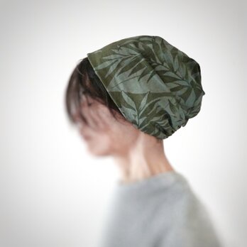 ターバンな帽子　パルムグリーン+ナチュラル　送料無料の画像