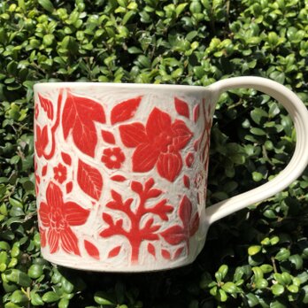 kakiotoshi mug red ー　“プリミティブフラワー”の画像