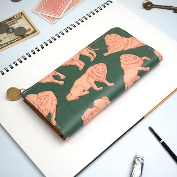 Ｌ字ファスナー長財布（ライオン) 牛革 レディース メンズ 薄型の画像