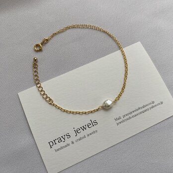 Freshwater Pearls Chain Bracelet 華奢シンプル淡水バロックパールチェーンブレスレットの画像