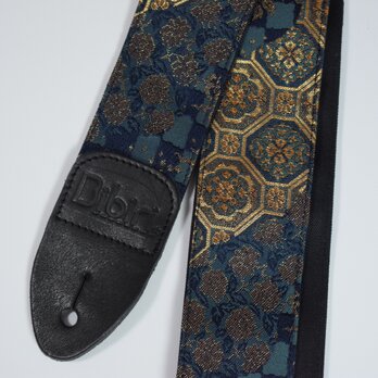 エスニック流線　帆布ギターストラップ　京都金襴