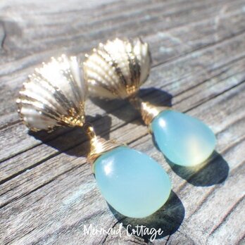 Mermaid Shell Earrings シーブルーカルセドニー☆ピアス☆の画像