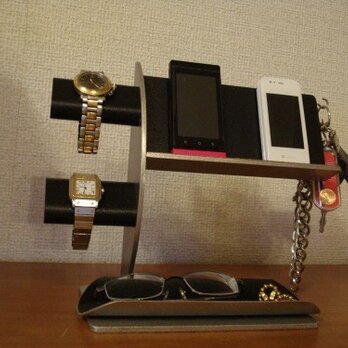 父の日　刻印　名入れ　ラッピング　ブラック腕時計2本・キー・携帯電話スタンド　AKデザインの画像