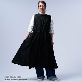 【wafu】リネンワンピース 重ね着の新しい魅力発見 プザムドレス / 黒色 a037p-bck1の画像