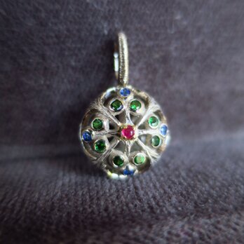 K18WG・YG　Diamond・ruby・sapphire・green garnet　2way  Pendantの画像