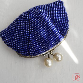 ばあば作☆さらに大きめ☆パールのがま口（Oxford blue・1814）