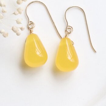 天然石 ハニーカラージェード ピアス／イヤリング 上品 14Kgf アレルギー対応 ゴールド ー Honey drops