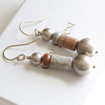 静かに映る大地の色彩 インプレッションストーンのピアス／イヤリング 14Kgf 上品 天然石　ー Quiet Earth ー