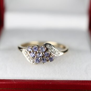 イギリス ビンテージ ゴールド リング 指輪 レディース 天然 タンザナイト ダイアモンド 純金率 375 宝石 J86の画像