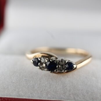 英国 イギリス ビンテージ ゴールド リング 指輪 レディース 天然 サファイア ダイアモンド 純金率 375  J87の画像