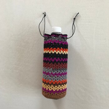 コットン糸　かぎ針編みのボトルカバー　ペットボトル　水筒　巾着の画像