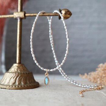 【14kgf】シルバーパール３mmとラブラドライトのネックレス＊6月誕生石 真珠の画像