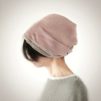 ターバンな帽子　ライトスモーキーピンク+グレージュ　送料無料の画像