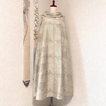 大島紬のロールカラーAラインワンピース　卯月　着物リメイクの画像