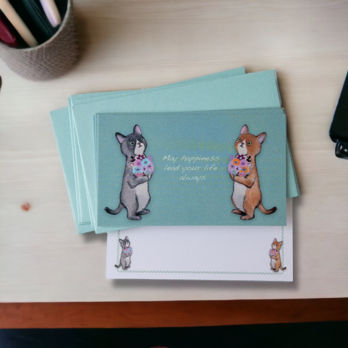 メッセージカード封筒セット（花束とネコ達）の画像