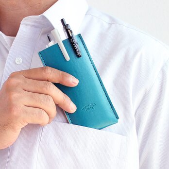 胸ポケット ペンケース 3本タイプ 幅65  T-98 【ブルー】白衣やYシャツのポケットに入るレザーペンケース 本革の画像