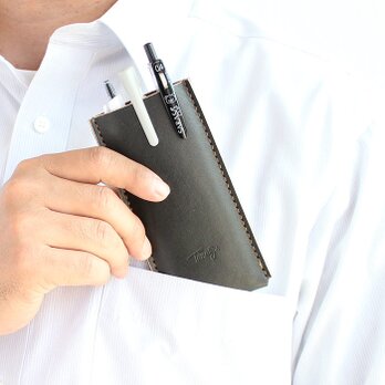 胸ポケット ペンケース 3本タイプ 幅65  T-98 【グレー】白衣やYシャツのポケットに入るレザーペンケース 本革の画像