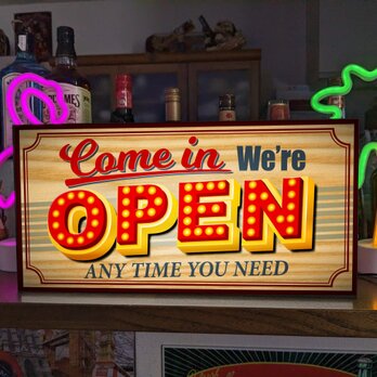 【Lサイズ】アメリカンレトロ OPEN オープン 営業中 開店 店舗 サイン ランプ 看板 置物 雑貨 ライトBOXの画像