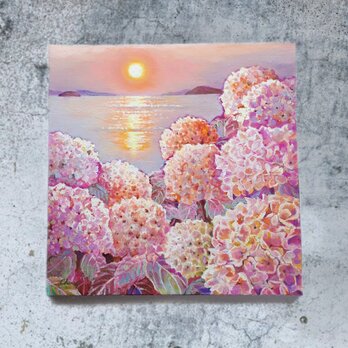 瀬戸内海の夕日と紫陽花の画像