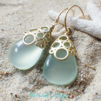 ☆再販☆14kgf：海の泡カルセドニードロップのピアス/イヤリング　HARD