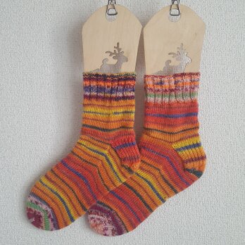 ウールの手編み靴下「カーニバル」の画像