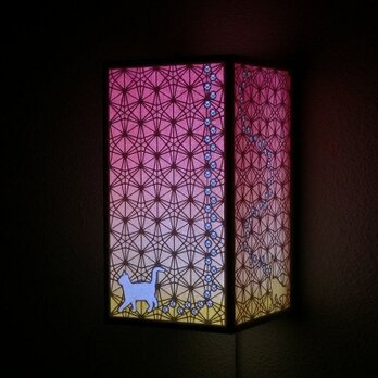 【受注製作】LED壁掛けライト　組子夕焼け猫改縦長　 ■□基本送料無料□■の画像