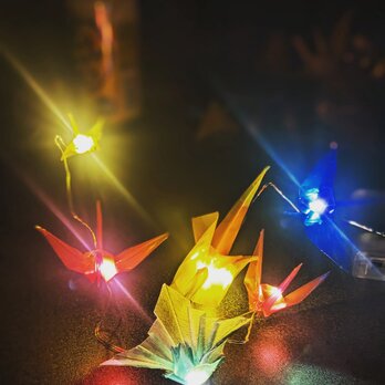 鶴　オブジェ　6羽の鶴の乱舞　LEDランプ飾り瓶の画像