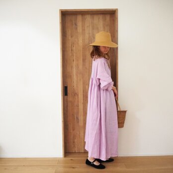 French linen canvas gather one-piece PINKの画像