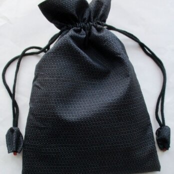 ７１５４　藍大島紬の着物で作った巾着袋＃送料無料の画像