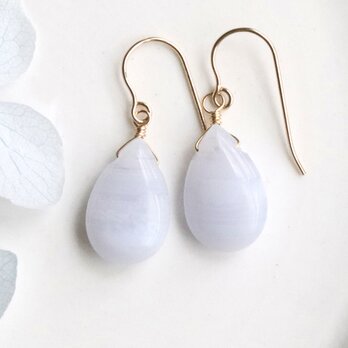 ブルーレースアゲート ピアス／イヤリング｜天然石 水色 揺れる 上品 シンプル 大人 14Kgf 金属アレルギー対応　