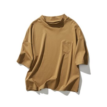 気付けば手に取る　コットンカットソー  ボトルネック7分袖Tシャツ　カットソー 灰色みの黄褐色 220601-7の画像
