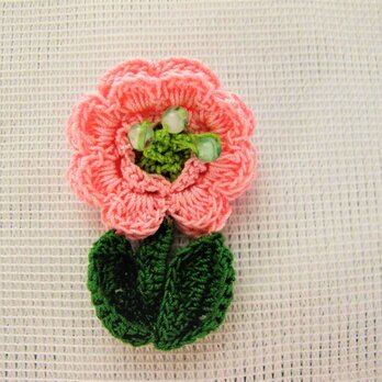 一輪の花ブローチ  かぎ針編みレース ピンクの画像