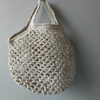 麻糸編みのミニネットバッグ　亜麻色の画像