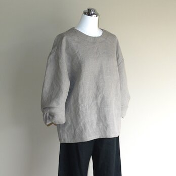 リネン◇ワイドスリーブのツイストブラウス（六分袖）◆ディープ生成り◆フリーサイズ（リネン100％）