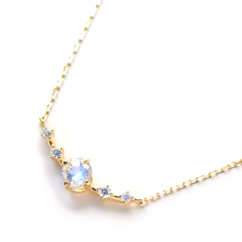 K18 ブルームーンストーン＆ダイヤモンドのネックレス（ラウンドカット）~Ello Lily~ 6月誕生石の画像