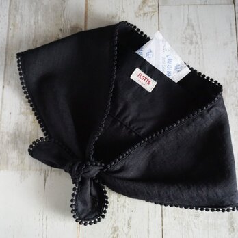 黒リネンボイルクールネックスカーフ(レース使い)予約販売の画像