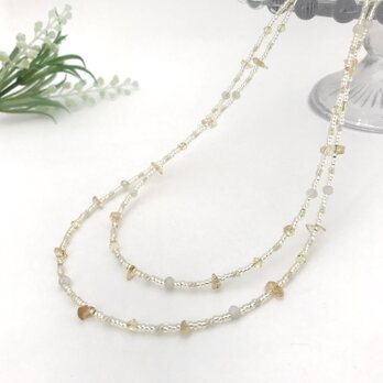 さざれ石 ロングネックレス　シトリン 黄色 イエロー ビーズ スワロフスキー 天然石