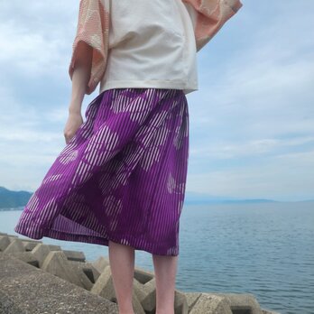 シアー素材 ミディ丈 大人かわいい 紫フレアスカート＆シルク ペチコート 着物生地リメイク  M～L セットの画像