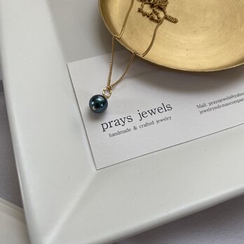 8ｍｍパール　ブラックパール一粒ネックレス Pearls Necklaces　39.5～44.5ｃｍの画像