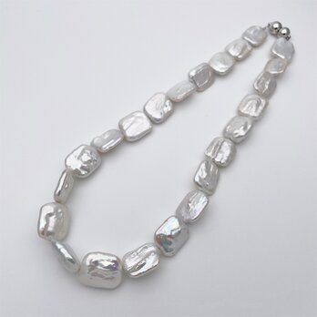 大粒 本真珠ネックレス 高品質 バロック 淡水パール レクタングル スクエア マグネット ロング 80cm対応可能の画像