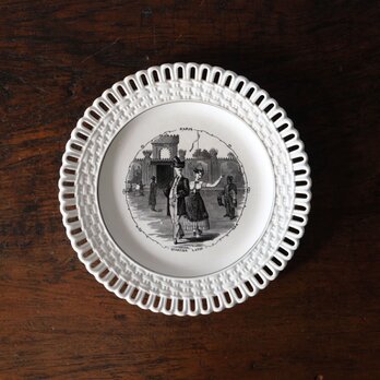 ロンウィ Longwy パニエ グリザイユ 平皿 φ19.5cm フランスアンティーク  b 0501255の画像