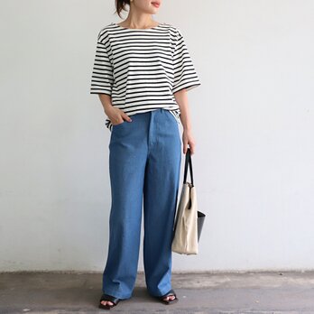 シンプル デニムパンツ　ブルー 0255BLの画像