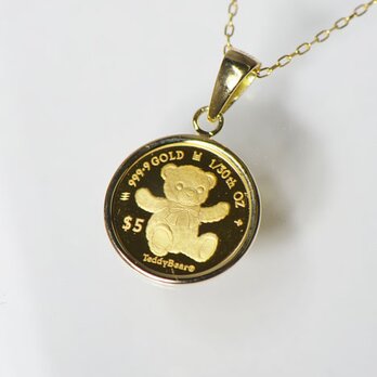 純金金貨 コイン 1/30オンス ペンダントトップ K18 テディベア YK-AR088の画像