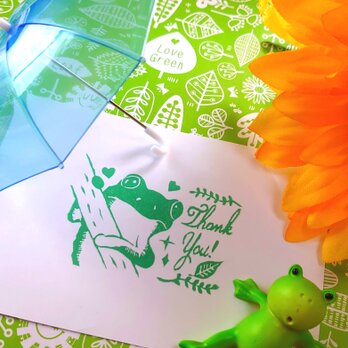 消しゴムはんこ「カエル②・thank you」の画像