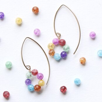 カラフルキャンディーピアス／イヤリング｜クラック水晶｜14Kgf　ー Colorful candy ー