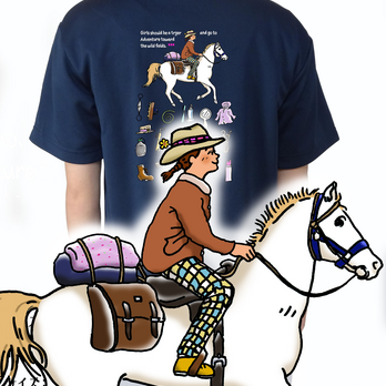 馬旅ガール/ワクワクを着る!/デザイン変更調整可/ドライTシャツ/ユニセックス/インディゴブルー/ネイビーの画像