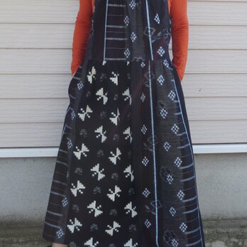 古布リメイク　久留米絣のキャミソールワンピース　絣　　古布ファッション　一点物の画像