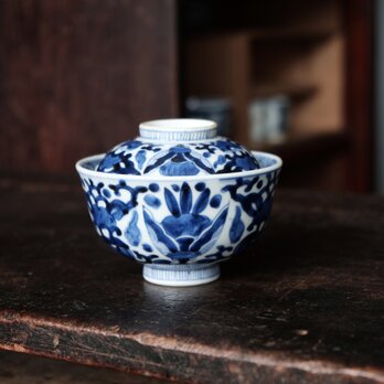 青で素敵◆鳥も可愛い。古伊万里　染付蓋付碗　antiques 骨董　丁寧な暮らし　江戸期の画像