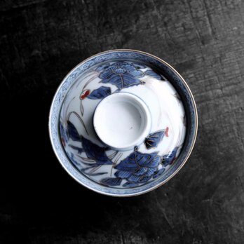 美しい青い花◆古伊万里　染錦金彩蓋付碗　antiques 骨董品　丁寧な暮らし　江戸期の画像