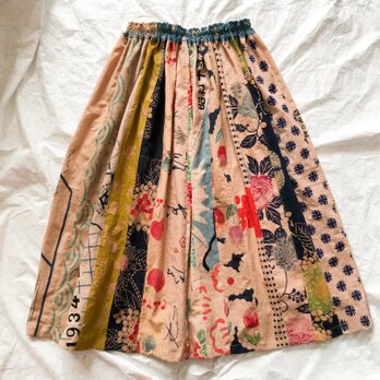 柿渋染め　手ぬぐいリメイク　短冊スカート　ギャザースカート　の画像